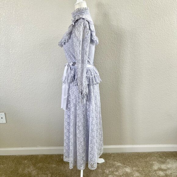 Vintage 70s Long Light Purple Lilac Ruffled Lace Maxi Dress Creations by Aria - Picture 7 of 16